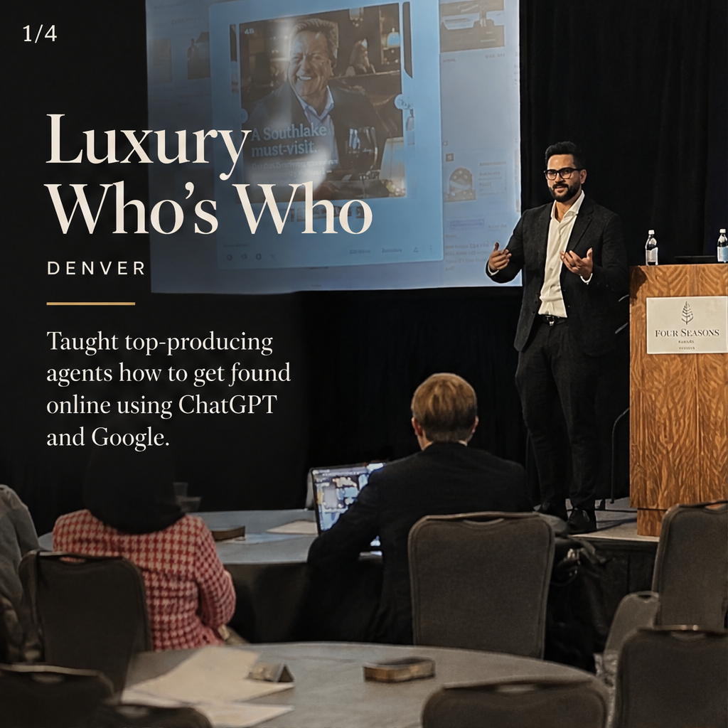 We had a ton of fun at Luxury Who is Who in Denver. With the highest-producing agents and I taught them how to get found online using ChatGPT and Google.The housing sector is suffering, but